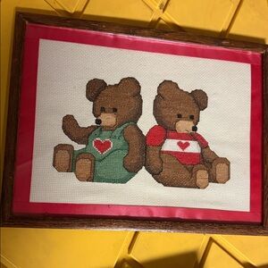 Vintage Bear frame stitch picture